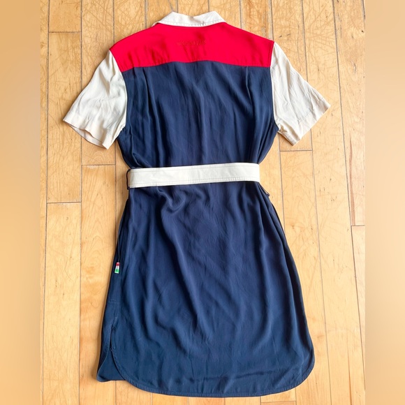 Moschino Jeans Authentic Y2K Part Silk Belted Color-blocked shirt-dress Size 10 - Picture 4 of 9